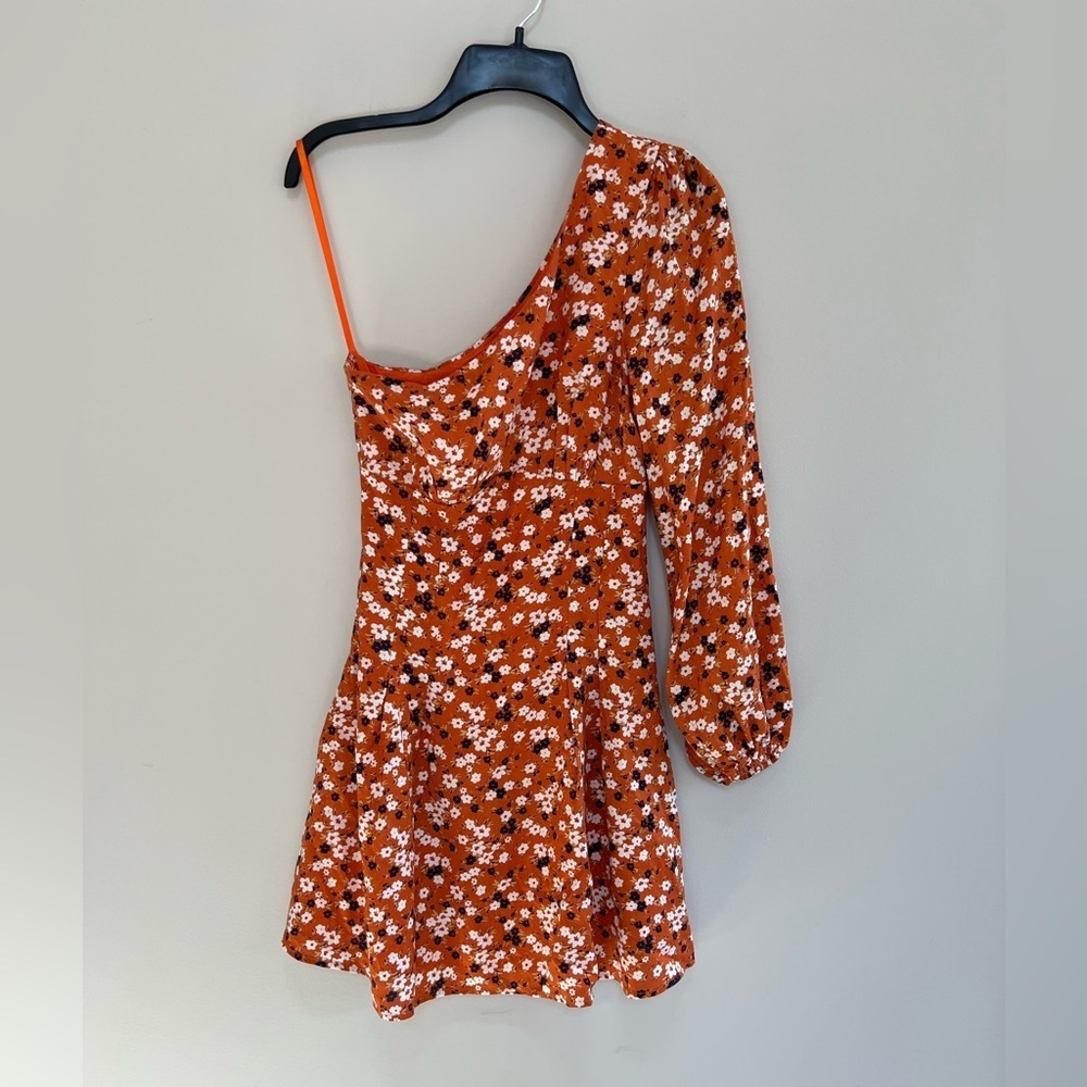 Free People Jules Orange Blue Floral One Shoulder Mini Dress, size 2 - Picture 1 of 10
